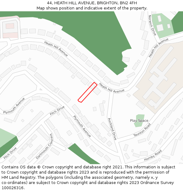 44, HEATH HILL AVENUE, BRIGHTON, BN2 4FH: Location map and indicative extent of plot