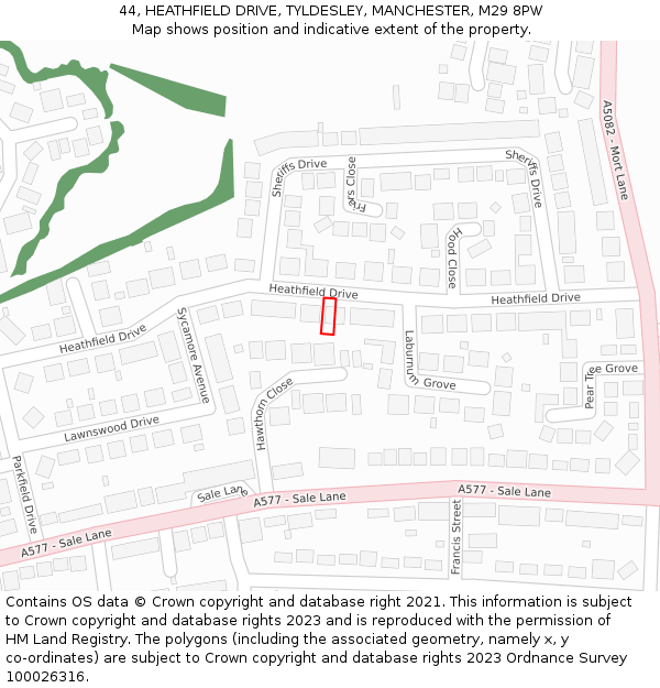 44, HEATHFIELD DRIVE, TYLDESLEY, MANCHESTER, M29 8PW: Location map and indicative extent of plot