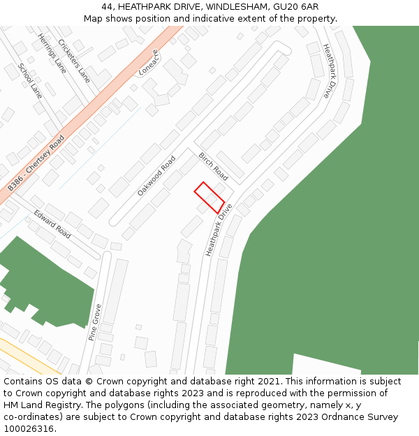 44, HEATHPARK DRIVE, WINDLESHAM, GU20 6AR: Location map and indicative extent of plot