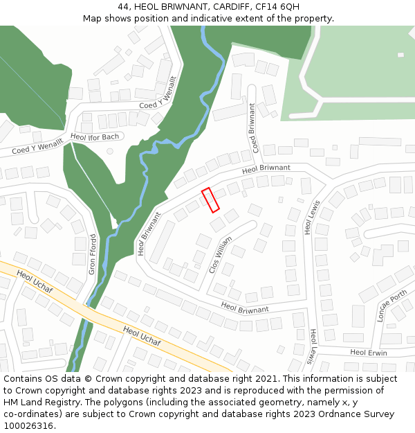 44, HEOL BRIWNANT, CARDIFF, CF14 6QH: Location map and indicative extent of plot
