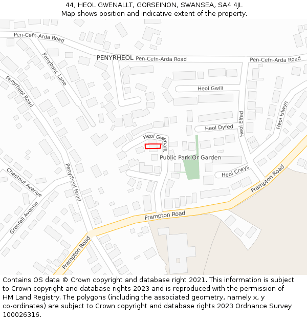 44, HEOL GWENALLT, GORSEINON, SWANSEA, SA4 4JL: Location map and indicative extent of plot