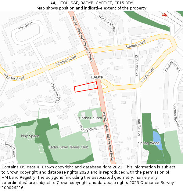 44, HEOL ISAF, RADYR, CARDIFF, CF15 8DY: Location map and indicative extent of plot