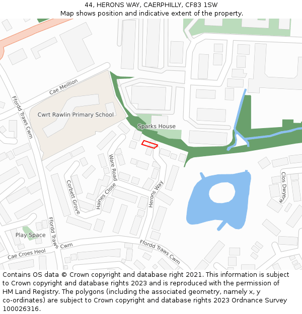 44, HERONS WAY, CAERPHILLY, CF83 1SW: Location map and indicative extent of plot