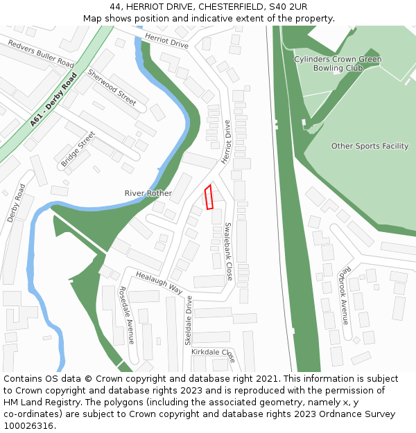 44, HERRIOT DRIVE, CHESTERFIELD, S40 2UR: Location map and indicative extent of plot