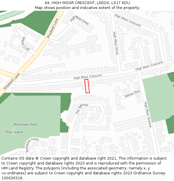 44, HIGH MOOR CRESCENT, LEEDS, LS17 6DU: Location map and indicative extent of plot