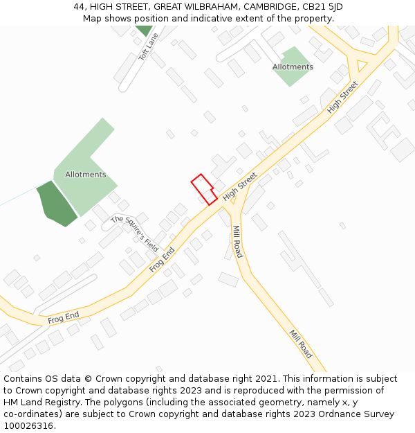 44, HIGH STREET, GREAT WILBRAHAM, CAMBRIDGE, CB21 5JD: Location map and indicative extent of plot