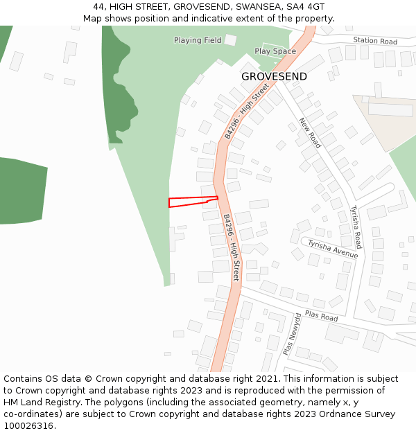 44, HIGH STREET, GROVESEND, SWANSEA, SA4 4GT: Location map and indicative extent of plot