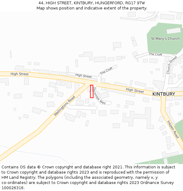 44, HIGH STREET, KINTBURY, HUNGERFORD, RG17 9TW: Location map and indicative extent of plot