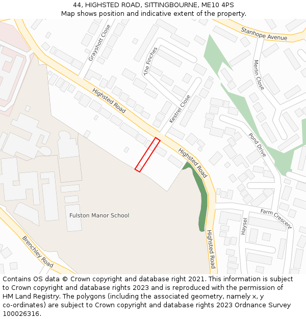 44, HIGHSTED ROAD, SITTINGBOURNE, ME10 4PS: Location map and indicative extent of plot