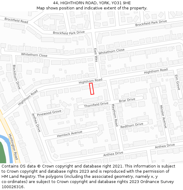 44, HIGHTHORN ROAD, YORK, YO31 9HE: Location map and indicative extent of plot