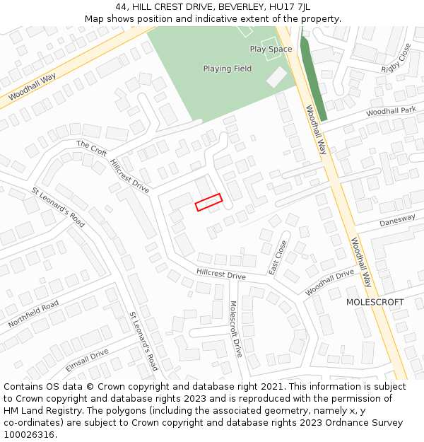 44, HILL CREST DRIVE, BEVERLEY, HU17 7JL: Location map and indicative extent of plot