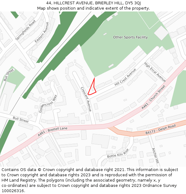 44, HILLCREST AVENUE, BRIERLEY HILL, DY5 3QJ: Location map and indicative extent of plot