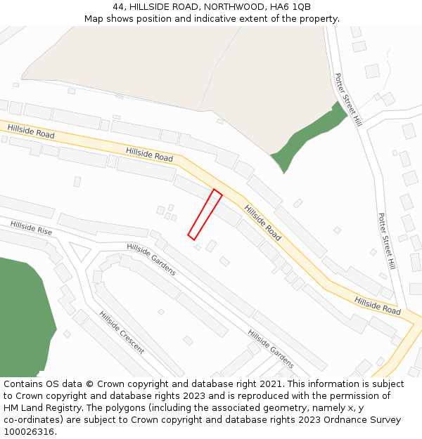 44, HILLSIDE ROAD, NORTHWOOD, HA6 1QB: Location map and indicative extent of plot