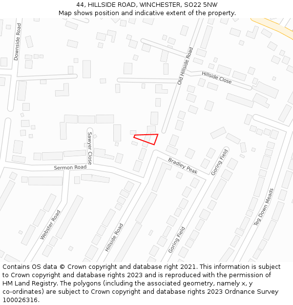 44, HILLSIDE ROAD, WINCHESTER, SO22 5NW: Location map and indicative extent of plot