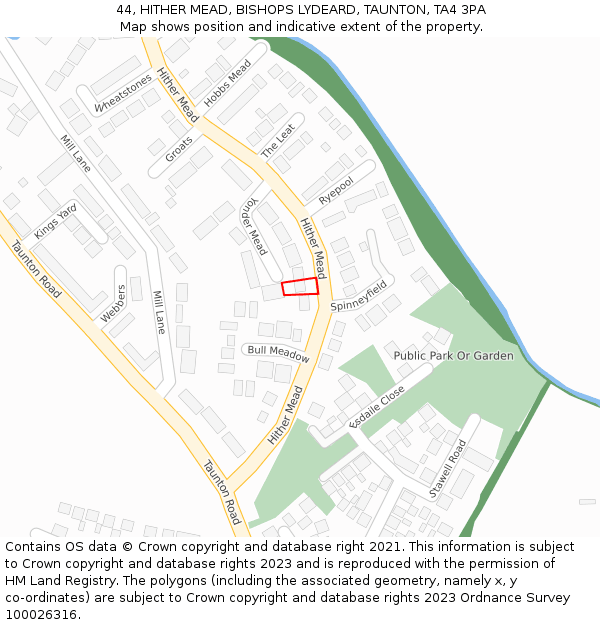 44, HITHER MEAD, BISHOPS LYDEARD, TAUNTON, TA4 3PA: Location map and indicative extent of plot