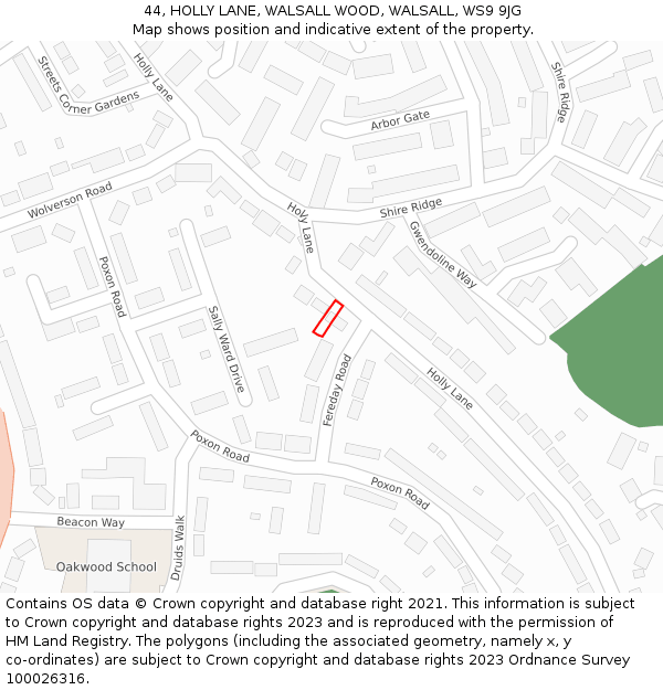 44, HOLLY LANE, WALSALL WOOD, WALSALL, WS9 9JG: Location map and indicative extent of plot