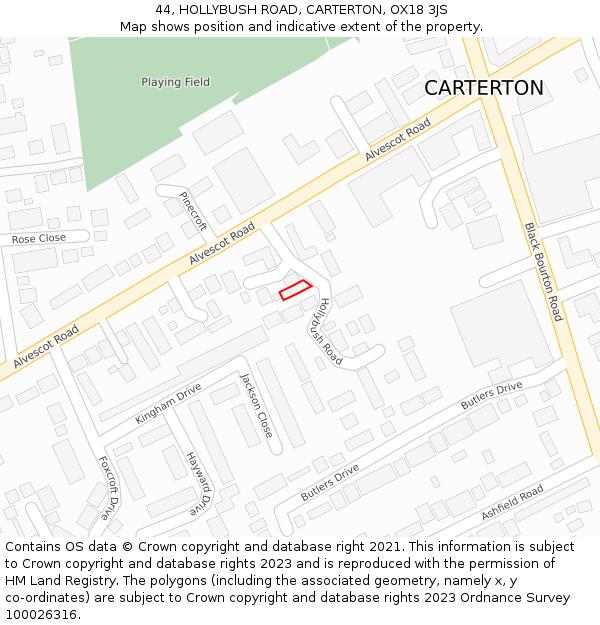 44, HOLLYBUSH ROAD, CARTERTON, OX18 3JS: Location map and indicative extent of plot