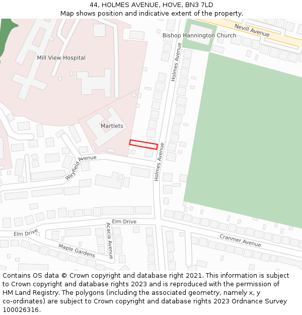 44, HOLMES AVENUE, HOVE, BN3 7LD: Location map and indicative extent of plot