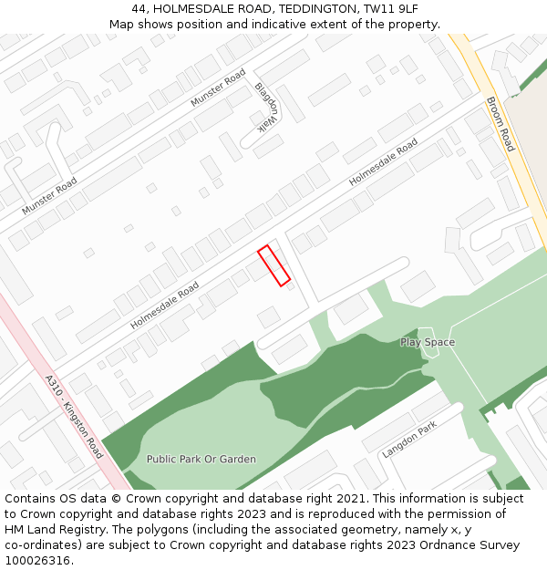 44, HOLMESDALE ROAD, TEDDINGTON, TW11 9LF: Location map and indicative extent of plot