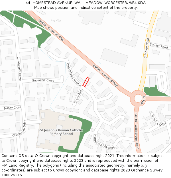 44, HOMESTEAD AVENUE, WALL MEADOW, WORCESTER, WR4 0DA: Location map and indicative extent of plot