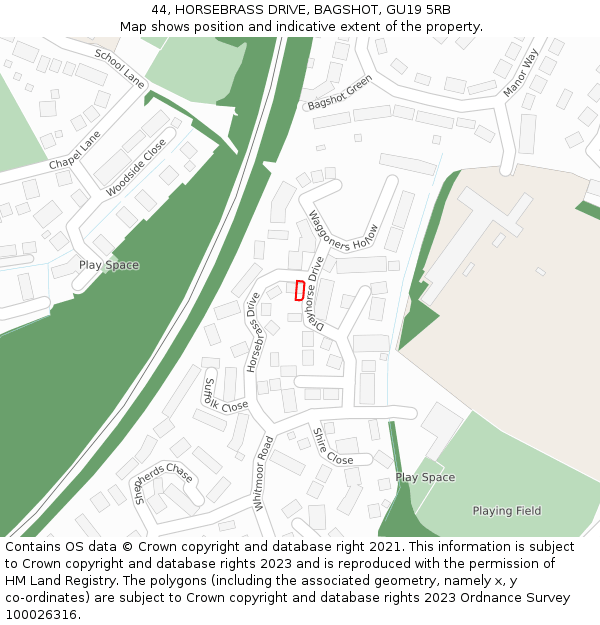 44, HORSEBRASS DRIVE, BAGSHOT, GU19 5RB: Location map and indicative extent of plot