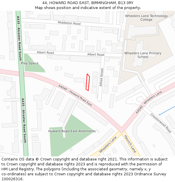 44, HOWARD ROAD EAST, BIRMINGHAM, B13 0RY: Location map and indicative extent of plot