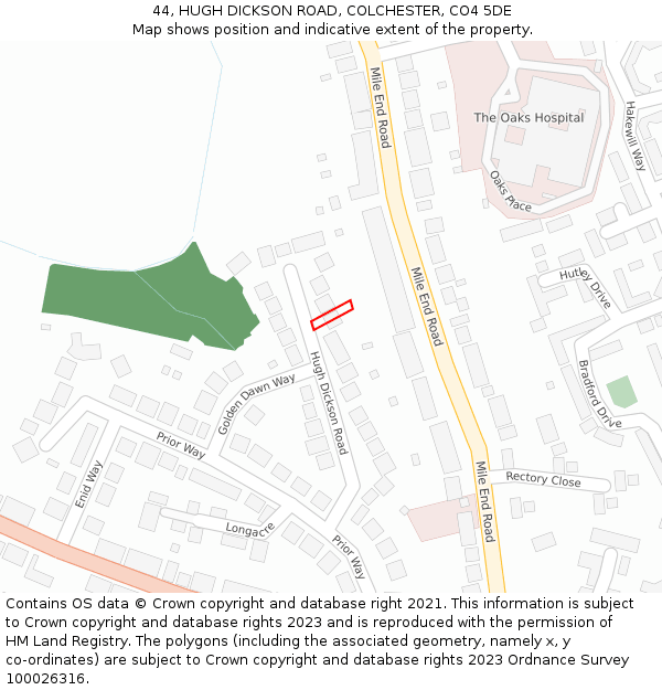 44, HUGH DICKSON ROAD, COLCHESTER, CO4 5DE: Location map and indicative extent of plot