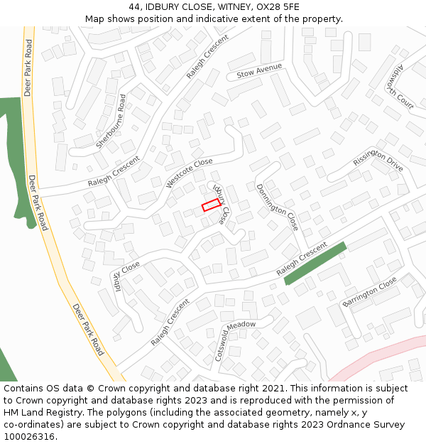 44, IDBURY CLOSE, WITNEY, OX28 5FE: Location map and indicative extent of plot