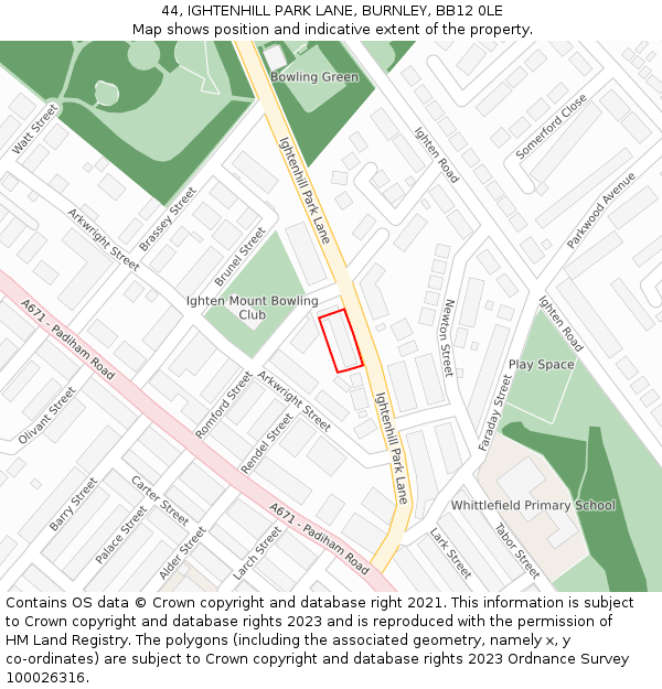 44, IGHTENHILL PARK LANE, BURNLEY, BB12 0LE: Location map and indicative extent of plot