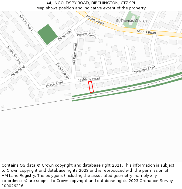 44, INGOLDSBY ROAD, BIRCHINGTON, CT7 9PL: Location map and indicative extent of plot