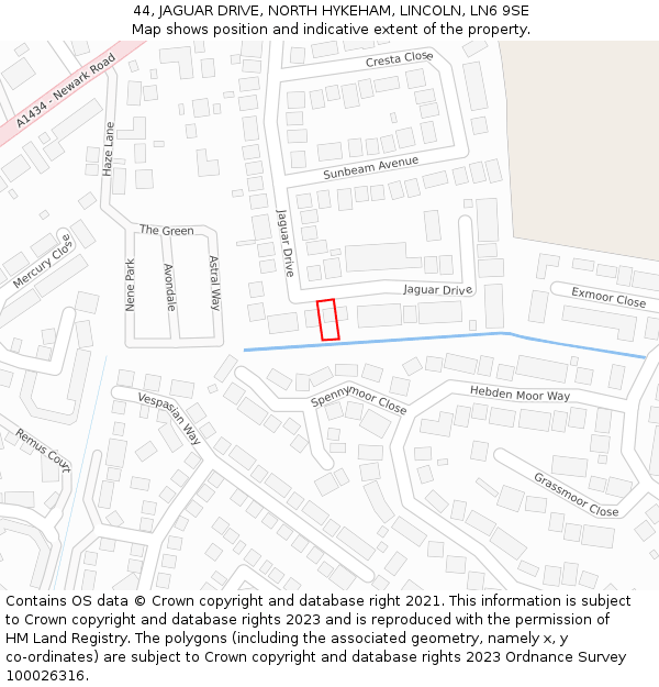 44, JAGUAR DRIVE, NORTH HYKEHAM, LINCOLN, LN6 9SE: Location map and indicative extent of plot