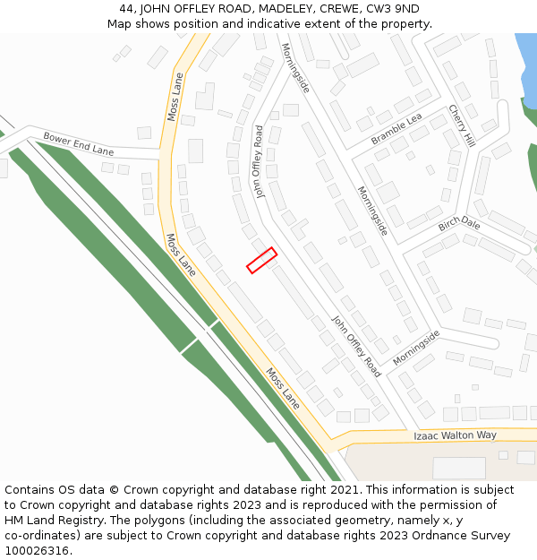 44, JOHN OFFLEY ROAD, MADELEY, CREWE, CW3 9ND: Location map and indicative extent of plot