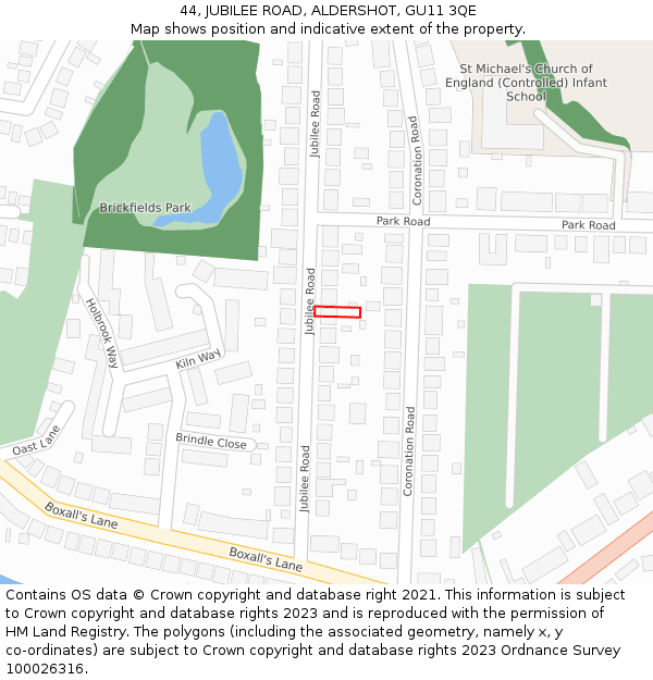 44, JUBILEE ROAD, ALDERSHOT, GU11 3QE: Location map and indicative extent of plot