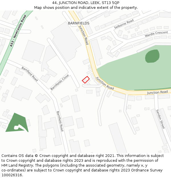 44, JUNCTION ROAD, LEEK, ST13 5QP: Location map and indicative extent of plot