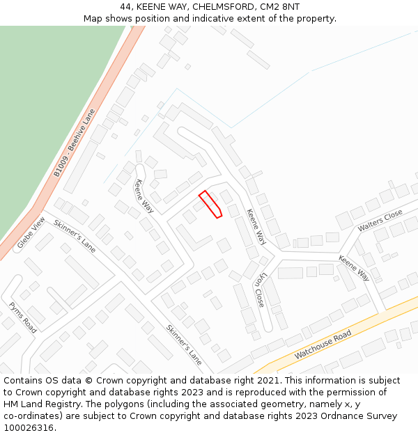 44, KEENE WAY, CHELMSFORD, CM2 8NT: Location map and indicative extent of plot