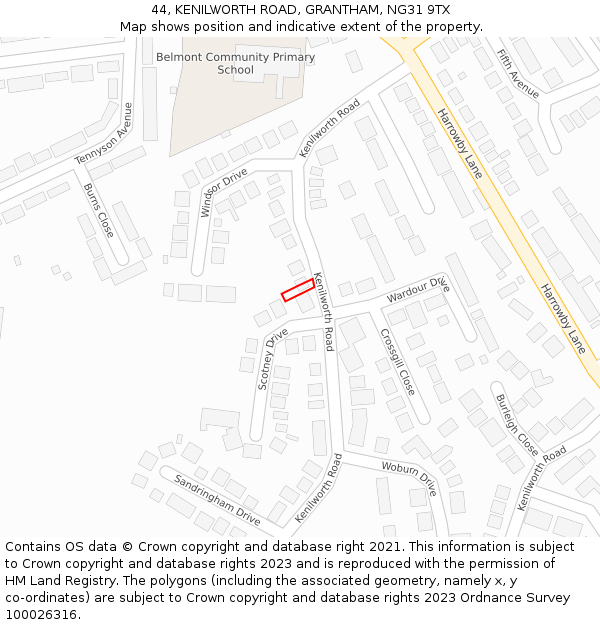 44, KENILWORTH ROAD, GRANTHAM, NG31 9TX: Location map and indicative extent of plot