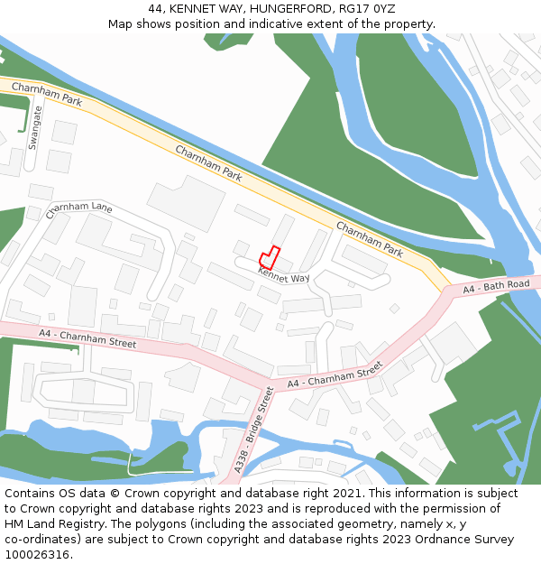 44, KENNET WAY, HUNGERFORD, RG17 0YZ: Location map and indicative extent of plot