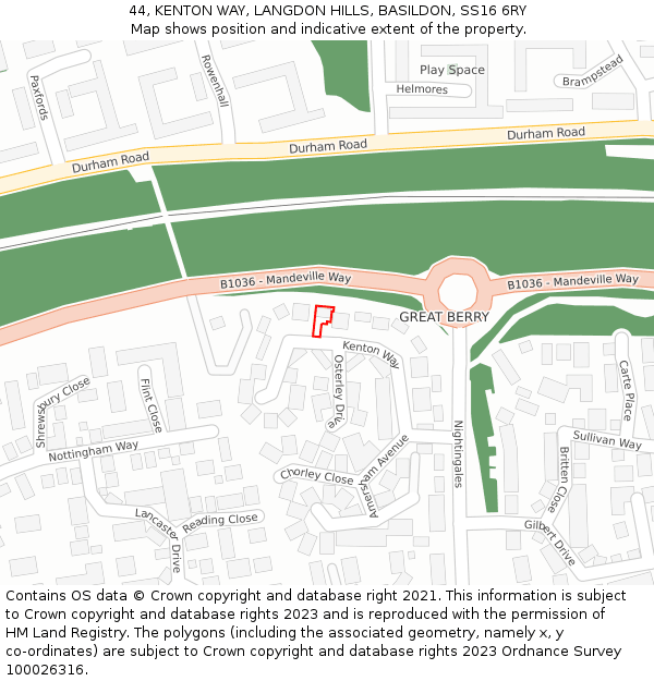 44, KENTON WAY, LANGDON HILLS, BASILDON, SS16 6RY: Location map and indicative extent of plot