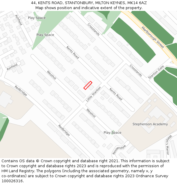 44, KENTS ROAD, STANTONBURY, MILTON KEYNES, MK14 6AZ: Location map and indicative extent of plot