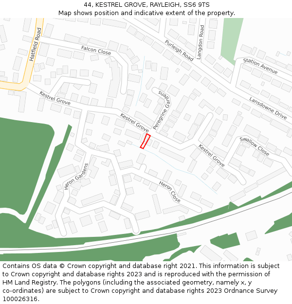 44, KESTREL GROVE, RAYLEIGH, SS6 9TS: Location map and indicative extent of plot