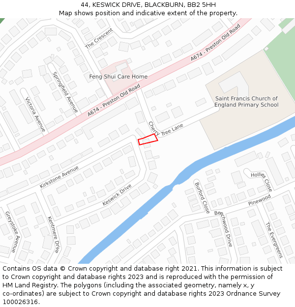 44, KESWICK DRIVE, BLACKBURN, BB2 5HH: Location map and indicative extent of plot