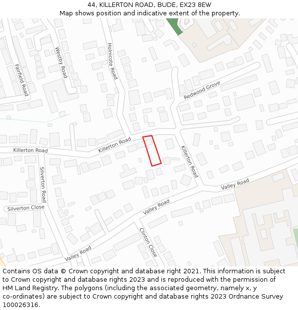 44, KILLERTON ROAD, BUDE, EX23 8EW: Location map and indicative extent of plot