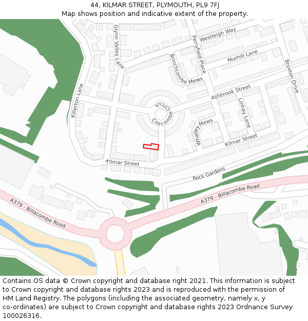 44, KILMAR STREET, PLYMOUTH, PL9 7FJ: Location map and indicative extent of plot