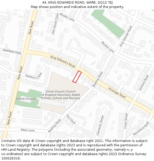 44, KING EDWARDS ROAD, WARE, SG12 7EJ: Location map and indicative extent of plot