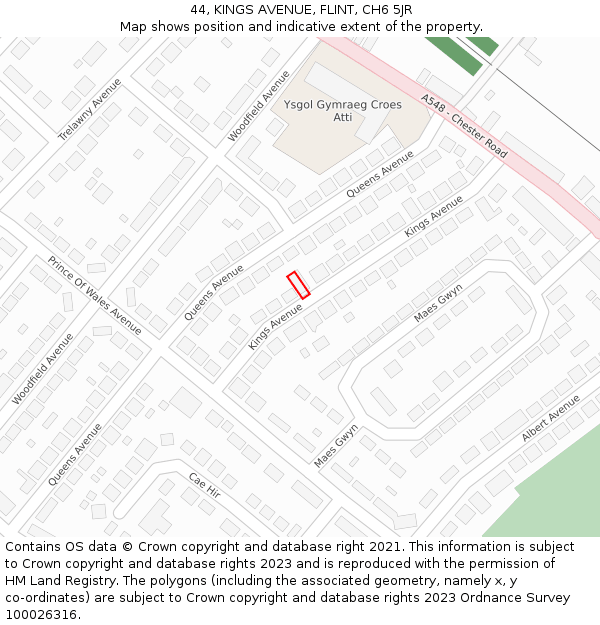 44, KINGS AVENUE, FLINT, CH6 5JR: Location map and indicative extent of plot