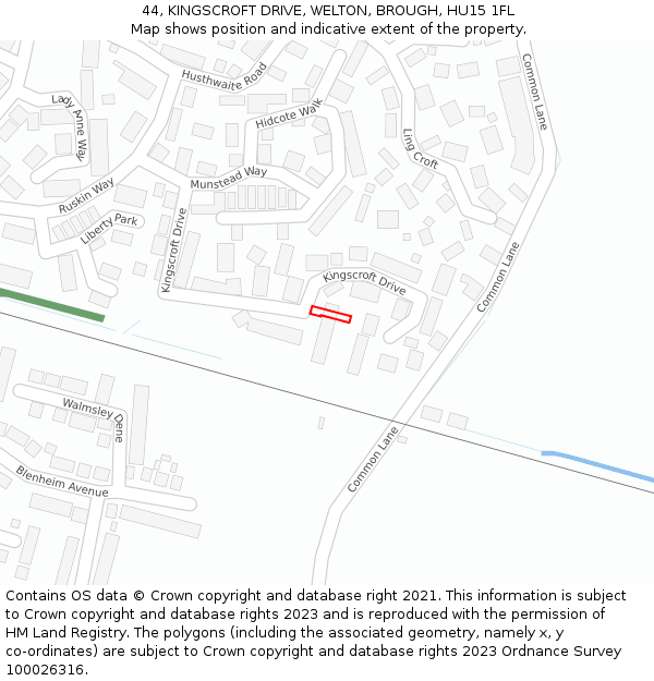 44, KINGSCROFT DRIVE, WELTON, BROUGH, HU15 1FL: Location map and indicative extent of plot