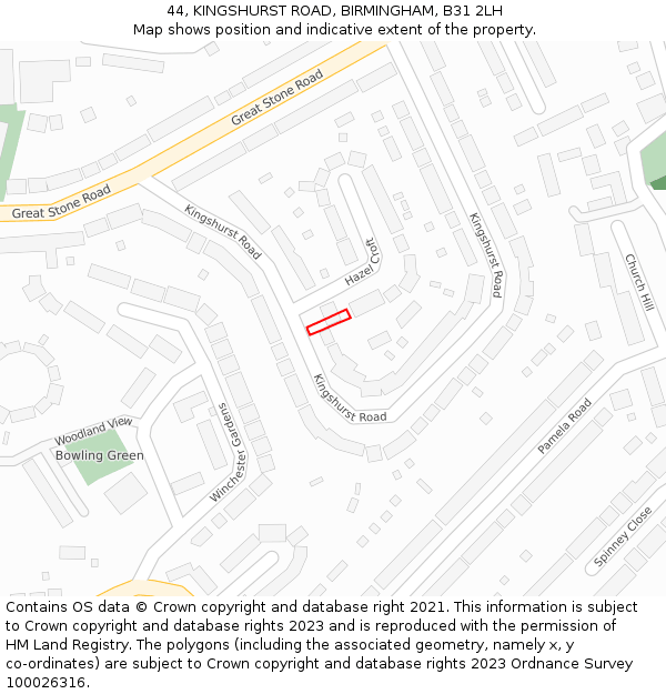 44, KINGSHURST ROAD, BIRMINGHAM, B31 2LH: Location map and indicative extent of plot