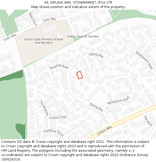 44, KIPLING WAY, STOWMARKET, IP14 1TR: Location map and indicative extent of plot