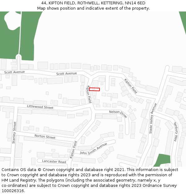 44, KIPTON FIELD, ROTHWELL, KETTERING, NN14 6ED: Location map and indicative extent of plot