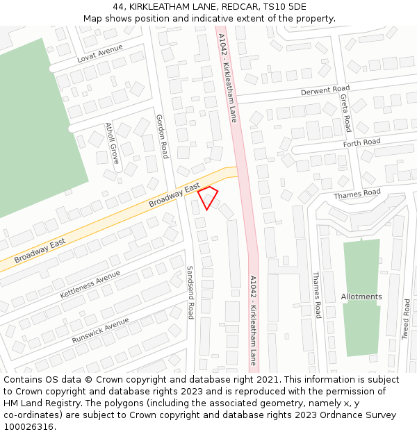 44, KIRKLEATHAM LANE, REDCAR, TS10 5DE: Location map and indicative extent of plot